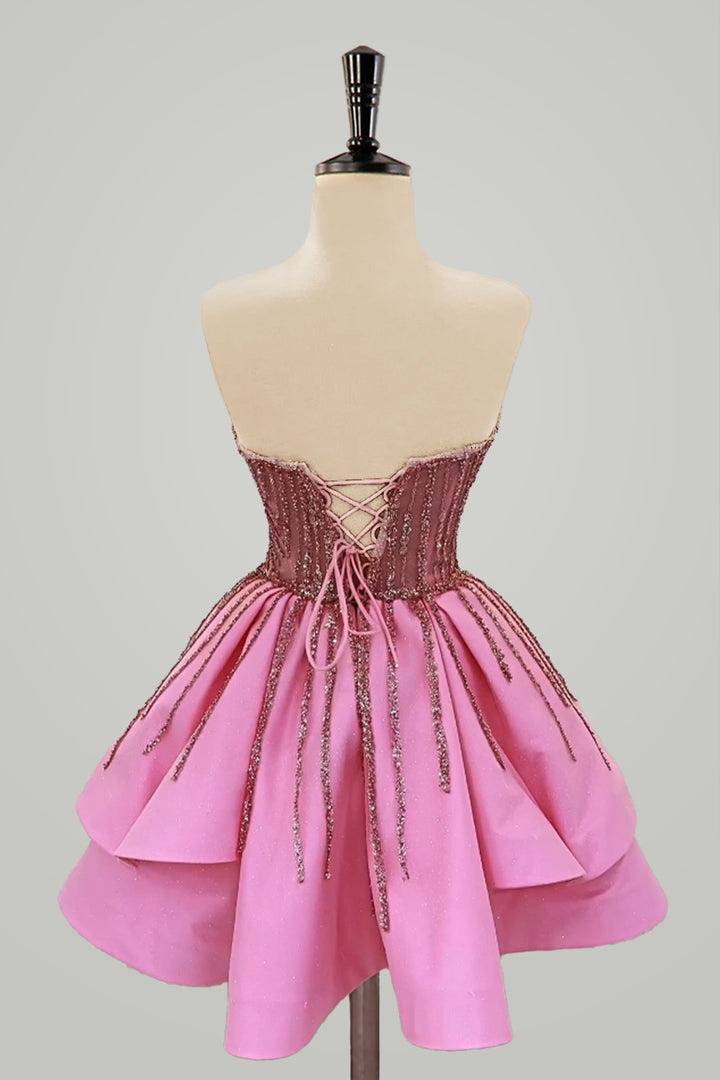 Strapless Pink Homecoming Dress with Sequin