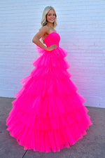 Load image into Gallery viewer, Strapless Pink Tulle Prom Dress
