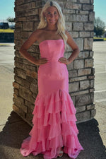 Load image into Gallery viewer, Strapless Ruffle Hem Prom Dress with Slit
