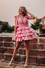 Load image into Gallery viewer, A-Line Tiered Homecoming Dress with Straps Bow
