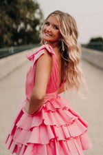 Load image into Gallery viewer, A-Line Tiered Homecoming Dress with Straps Bow
