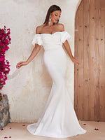 Load image into Gallery viewer, Off the Shoulder Mermaid White Formal Dress
