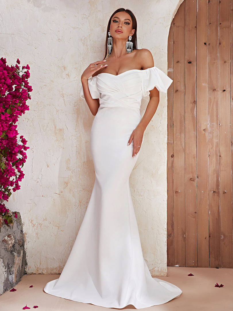 Off the Shoulder Mermaid White Formal Dress