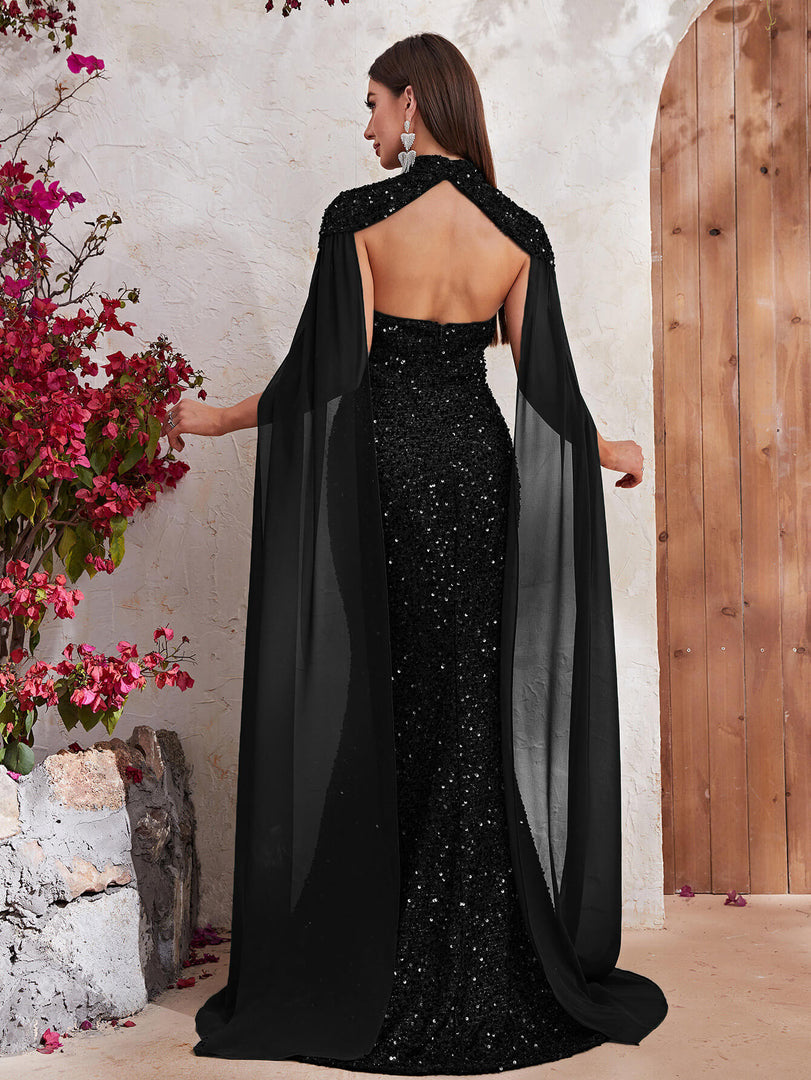 Shawl Mermaid Black Evening Dress