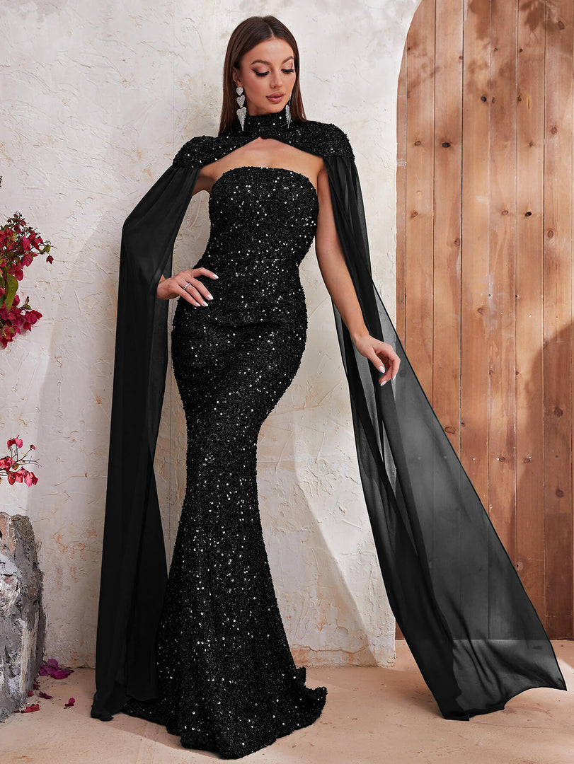 Shawl Mermaid Black Evening Dress