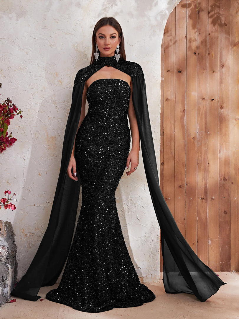 Shawl Mermaid Black Evening Dress