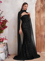 Load image into Gallery viewer, Shawl Mermaid Black Evening Dress
