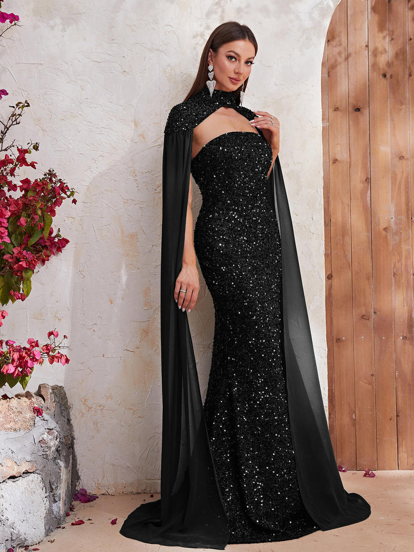 Shawl Mermaid Black Evening Dress