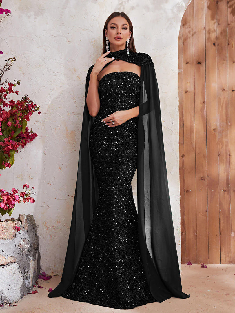 Shawl Mermaid Black Evening Dress