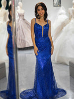 Load image into Gallery viewer, Royal Blue Sequin Beaded Prom Dress
