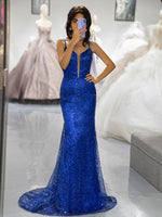 Load image into Gallery viewer, Royal Blue Sequin Beaded Prom Dress
