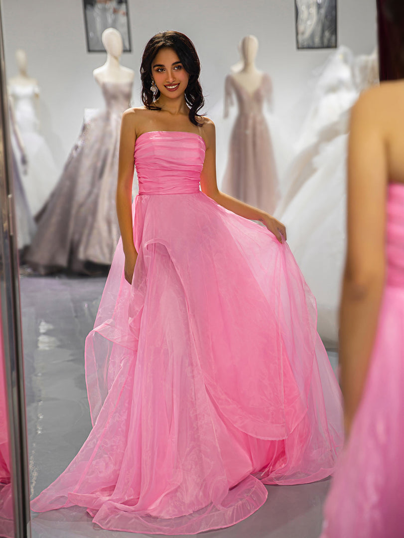 Pink Strapless Prom Dress