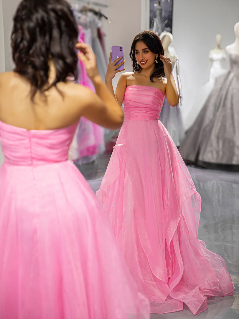 Pink Strapless Prom Dress