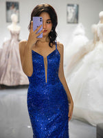 Load image into Gallery viewer, Royal Blue Sequin Beaded Prom Dress
