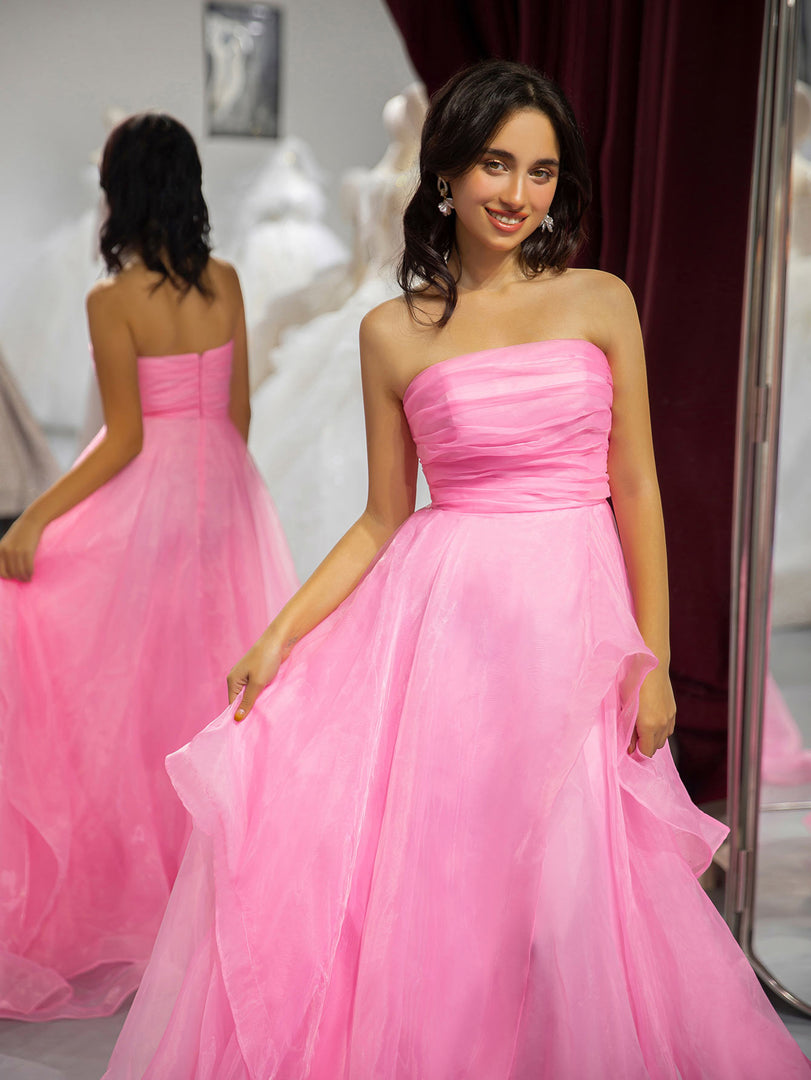 Pink Strapless Prom Dress