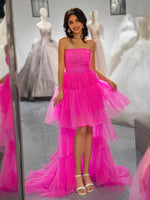 Load image into Gallery viewer, Pink Tiered Long High Low Strapless Prom Dress
