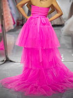 Load image into Gallery viewer, Pink Tiered Long High Low Strapless Prom Dress
