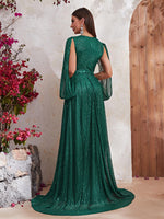 Load image into Gallery viewer, Shawl Sequin Slit Formal Dress
