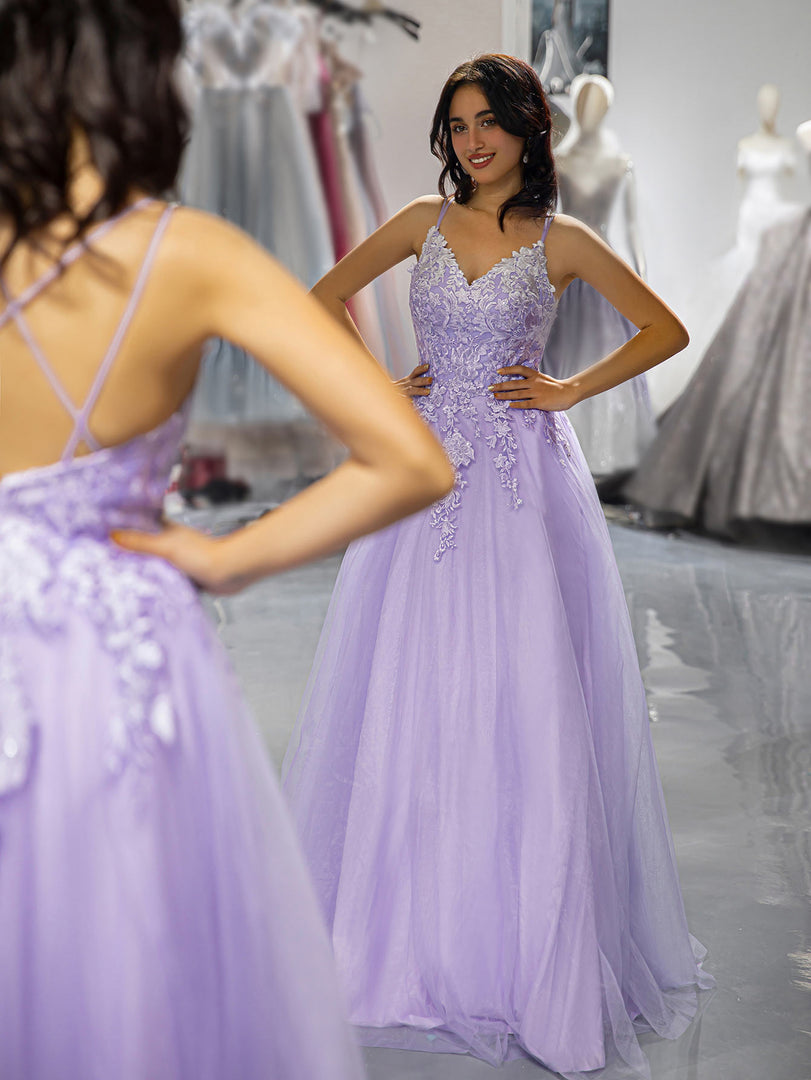 Llella A-Line Lilac Applique Prom Dress Lady Pageant Dresses – LLELLA