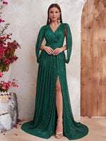 Load image into Gallery viewer, Shawl Sequin Slit Formal Dress
