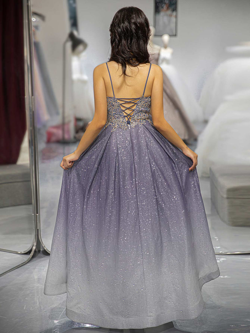 Gradient Glitter Beaded Prom Dress