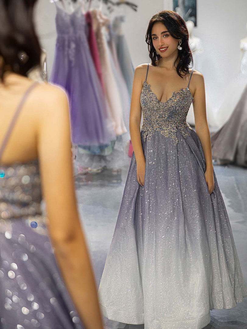 Gradient Glitter Beaded Prom Dress