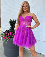 Load image into Gallery viewer, A-Line Appliques Corset Homecoming Dress
