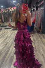 Load image into Gallery viewer, Purple Ruffle Pleated Prom Dress
