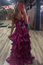 Load image into Gallery viewer, Purple Ruffle Pleated Prom Dress
