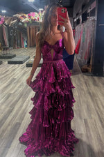 Load image into Gallery viewer, Purple Ruffle Pleated Prom Dress
