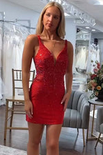 Load image into Gallery viewer, Beaded Backless Fitted Mini Homecoming Dress
