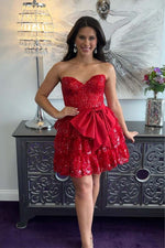 Load image into Gallery viewer, Strapless Corset Bodice Homecoming Dress with Bow
