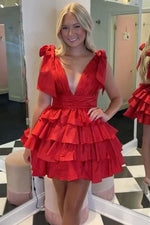 Load image into Gallery viewer, Tiered Homecoming Dress with Strap Bow
