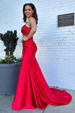 Load image into Gallery viewer, Strapless Corset Beaded Prom Dress with Slit
