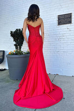 Load image into Gallery viewer, Strapless Corset Beaded Prom Dress with Slit
