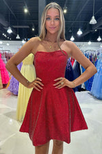 Load image into Gallery viewer, Dark Red Strapless Beaded Homecoming Dress

