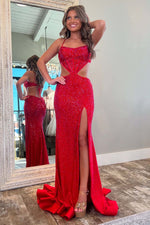 Load image into Gallery viewer, Cutout Beads Slit Open Back Prom Dress
