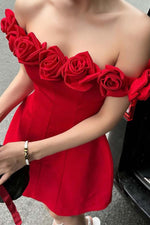 Load image into Gallery viewer, Off the Shoulder Flower Party Dress
