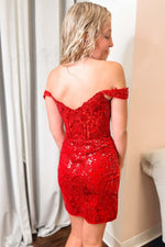 Load image into Gallery viewer, Off the Shoulder Corset Homecoming Dress with Sequin
