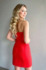 Load image into Gallery viewer, Red Strapless Homecoming Dress with Keyhole
