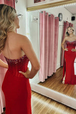 Load image into Gallery viewer, Fitted Slit Beaded Bodice Prom Dress with Beads
