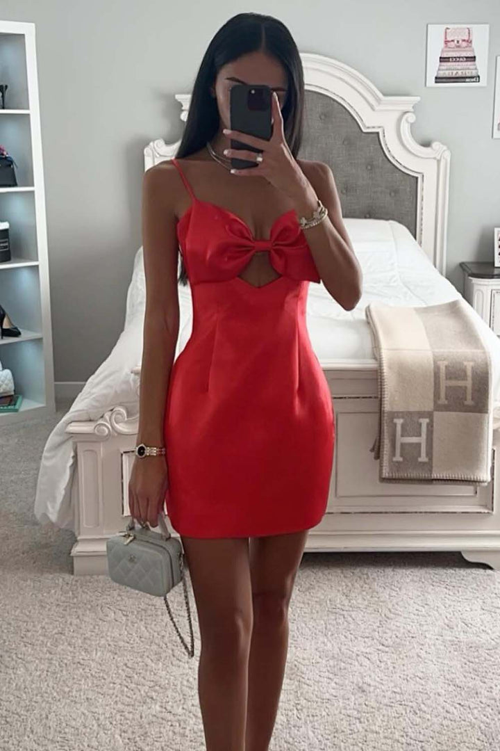 Red Backless Mini Homecoming Dress