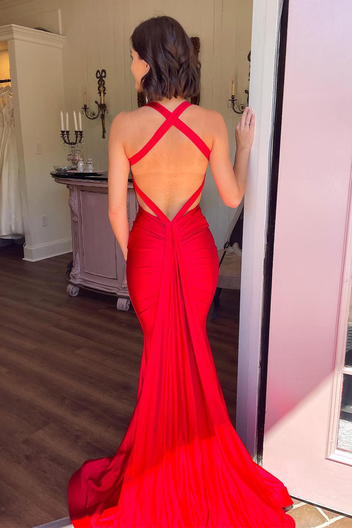 Open Back Red Prom Dress