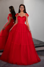 Load image into Gallery viewer, Red Prom Dress with Bow Ties on Straps
