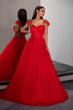 Load image into Gallery viewer, Red Prom Dress with Bow Ties on Straps
