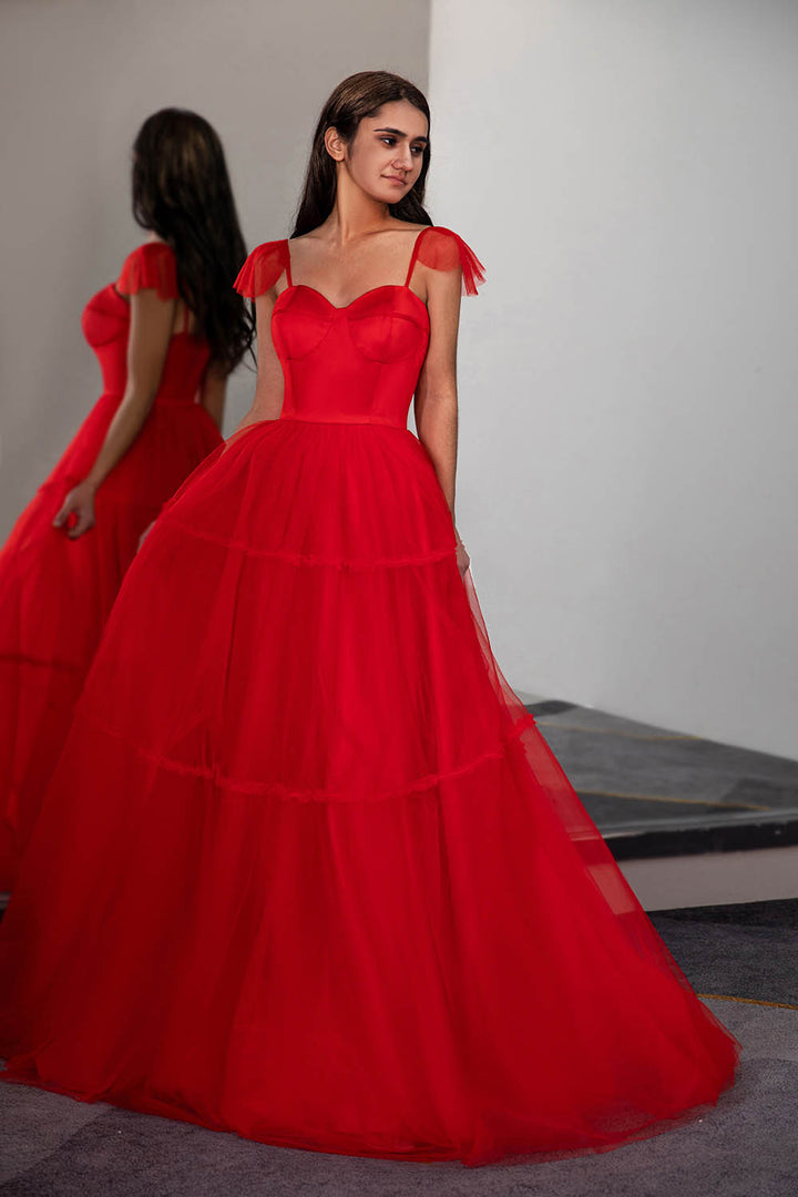 Red Prom Dress with Bow Ties on Straps