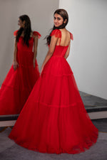 Load image into Gallery viewer, Red Prom Dress with Bow Ties on Straps
