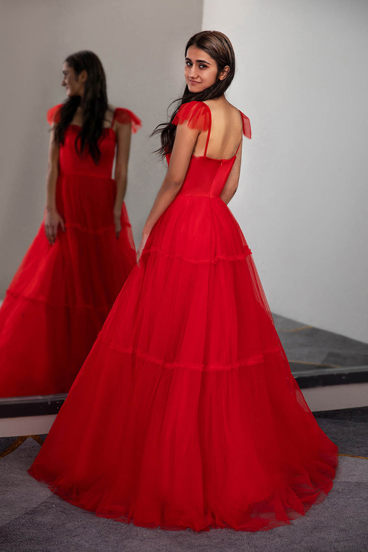 Red Prom Dress with Bow Ties on Straps