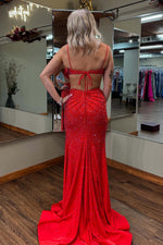 Load image into Gallery viewer, Cutout Slit Backless Prom Dress with Beads
