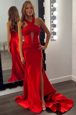 Load image into Gallery viewer, Halter Open Back Prom Dress with Keyhole
